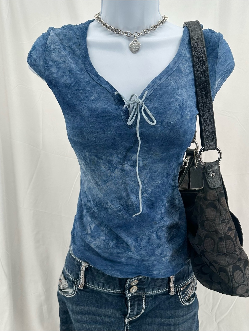 Boho Y2K Rave Blue Tie Dye Feminine Top